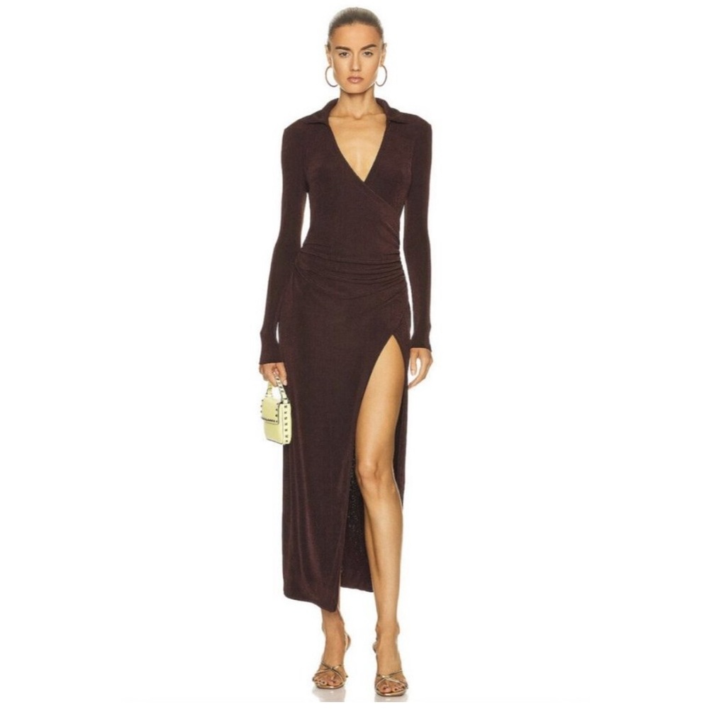 SER.O.YA Brown Long Sleeve Wrap Gown